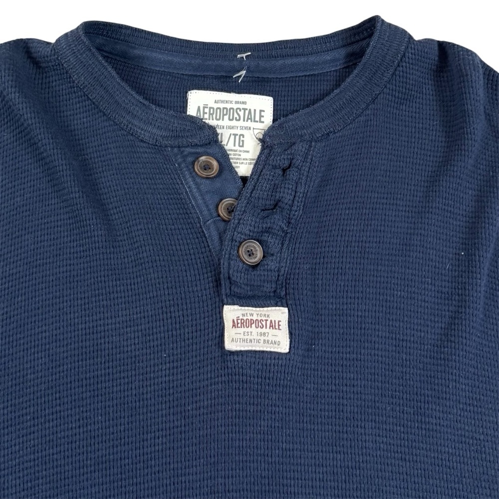 Vintage Y2k Aeropostale Henley Thermal Waffle Knit Navy Blue Casual Mens Size XL